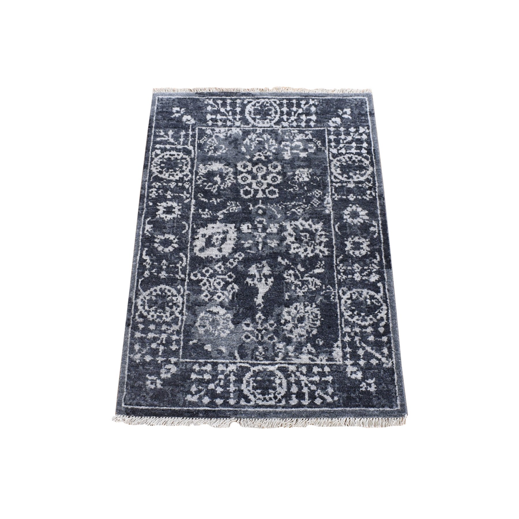2 1 x3 2 Charcoal Black Wool And Silk Broken Persian Tabriz Design 